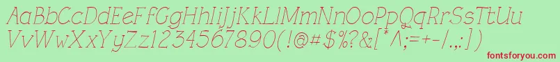 RoughLtLightItalic-Schriftart – Rote Schriften auf grünem Hintergrund