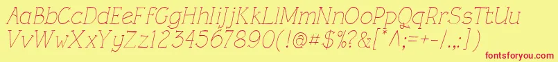 Saiba mais sobre a fonte RoughLtLightItalic Fonte RoughLtLightItalic – fontes vermelhas em um fundo amarelo