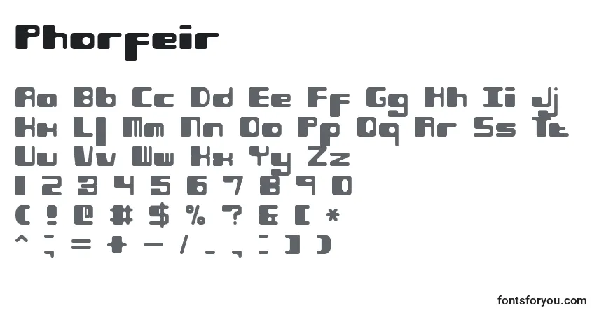 A fonte Phorfeir – alfabeto, números, caracteres especiais