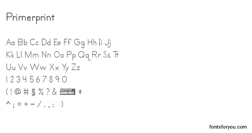 Czcionka Primerprint – alfabet, cyfry, specjalne znaki