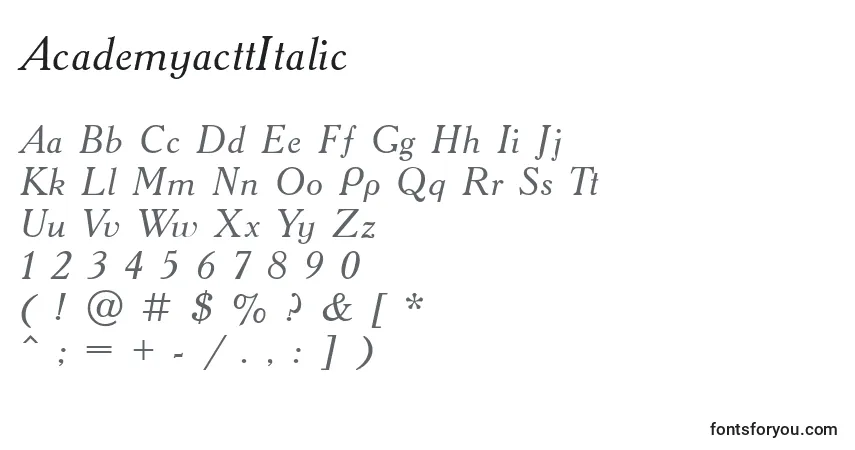 A fonte AcademyacttItalic – alfabeto, números, caracteres especiais
