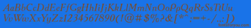 Fonte AcademyacttItalic – fontes marrons em um fundo azul
