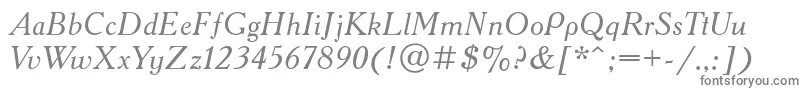 AcademyacttItalic-Schriftart – Graue Schriften auf weißem Hintergrund