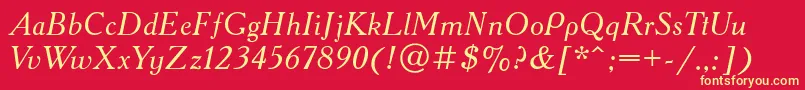 AcademyacttItalic-fontti – keltaiset fontit punaisella taustalla