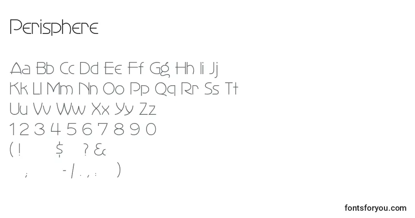A fonte Perisphere – alfabeto, números, caracteres especiais