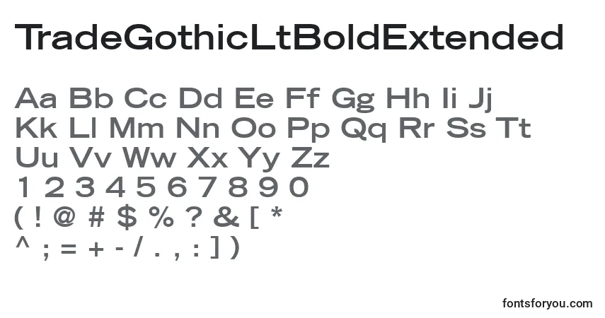 Schriftart TradeGothicLtBoldExtended – Alphabet, Zahlen, spezielle Symbole
