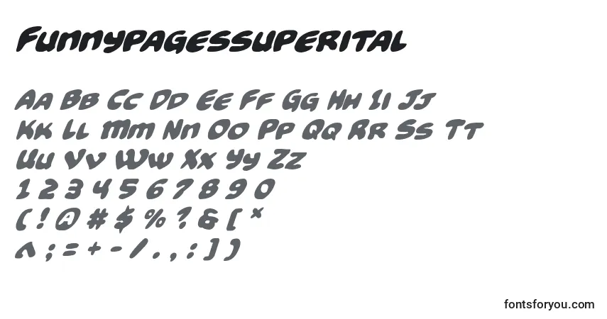 Шрифт Funnypagessuperital – алфавит, цифры, специальные символы