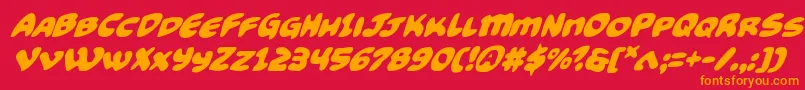 フォントFunnypagessuperital – 赤い背景にオレンジの文字