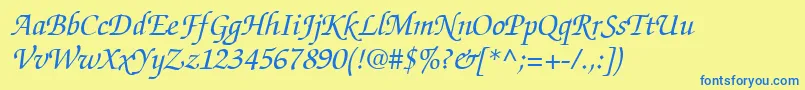 ItcZapfChanceryLtMediumItalic-Schriftart – Blaue Schriften auf gelbem Hintergrund