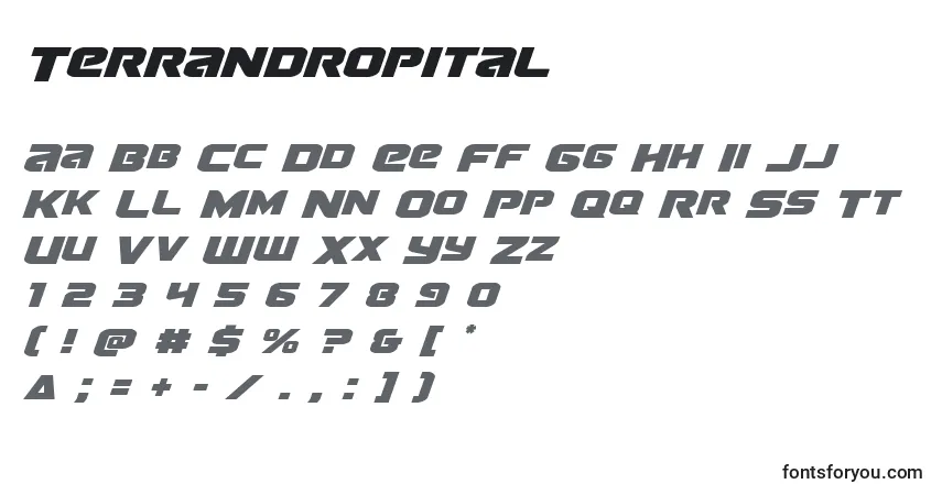 Schriftart Terrandropital – Alphabet, Zahlen, spezielle Symbole