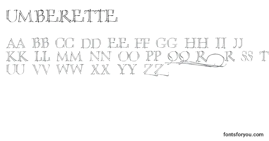 Czcionka Umberette – alfabet, cyfry, specjalne znaki