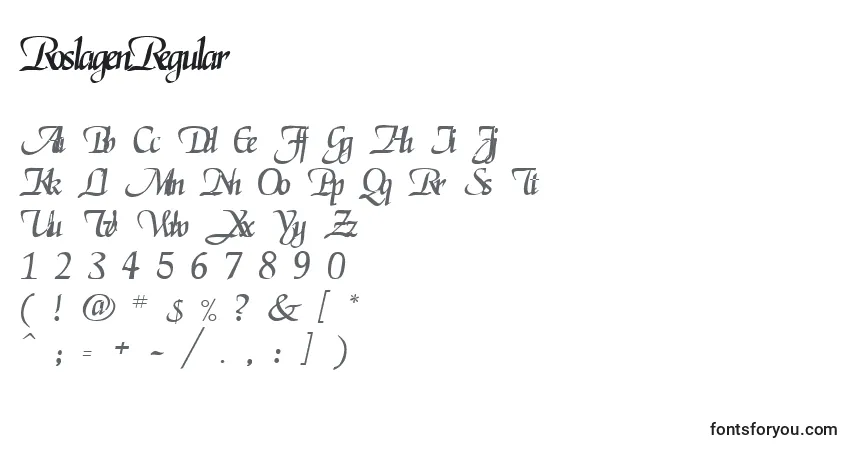 Czcionka RoslagenRegular – alfabet, cyfry, specjalne znaki