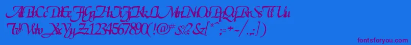 RoslagenRegular-Schriftart – Violette Schriften auf blauem Hintergrund