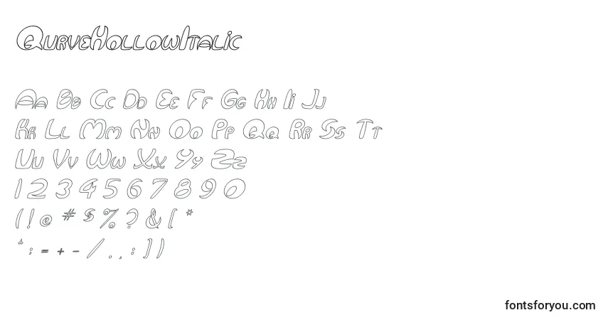 Шрифт QurveHollowItalic – алфавит, цифры, специальные символы