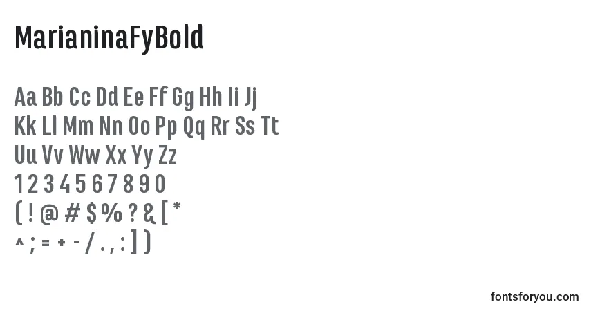 Czcionka MarianinaFyBold – alfabet, cyfry, specjalne znaki