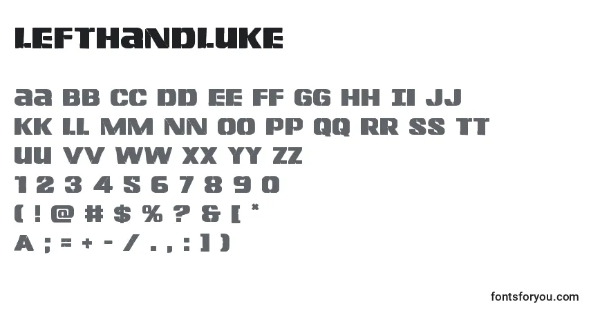 Schriftart Lefthandluke – Alphabet, Zahlen, spezielle Symbole