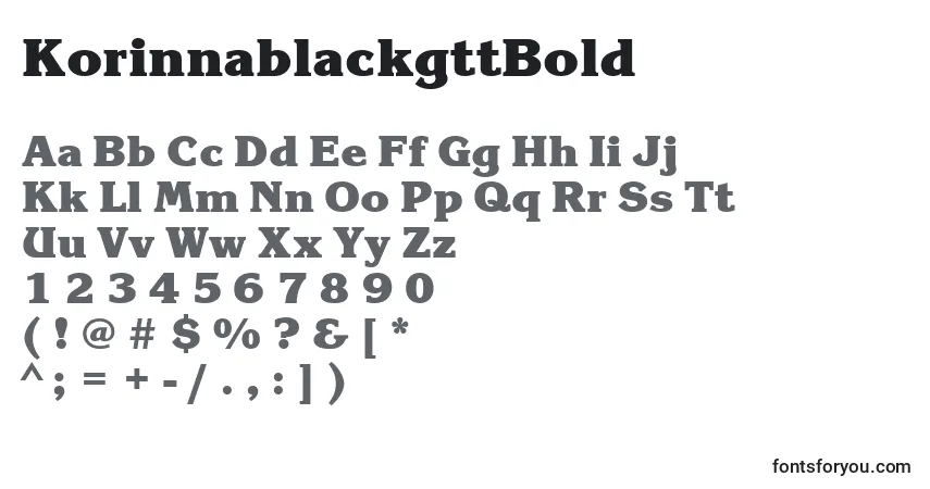 A fonte KorinnablackgttBold – alfabeto, números, caracteres especiais