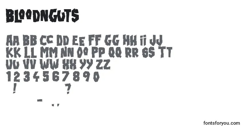 A fonte BloodnGuts – alfabeto, números, caracteres especiais