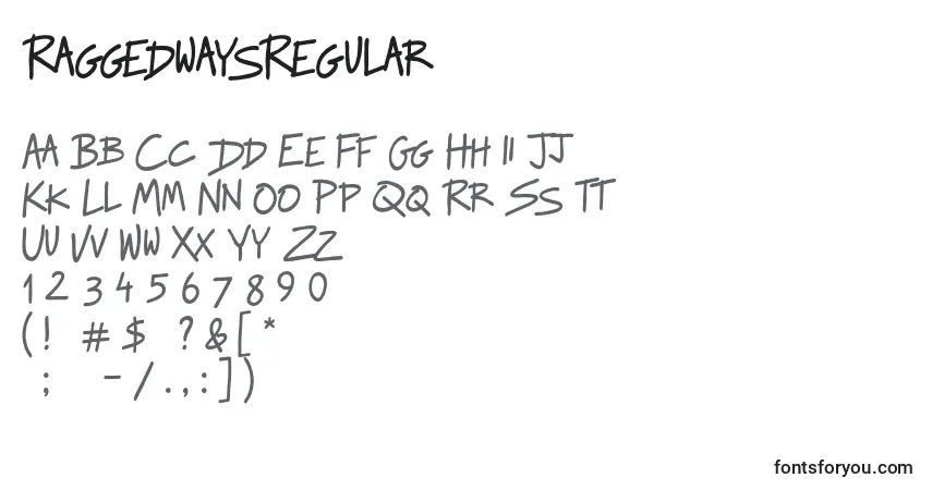 Шрифт RaggedwaysRegular – алфавит, цифры, специальные символы