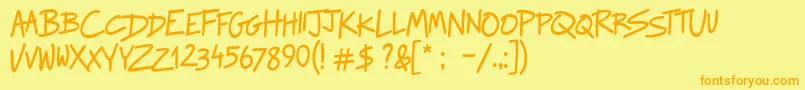 Weitere Informationen zur RaggedwaysRegular-Schriftart RaggedwaysRegular-Schriftart – Orangefarbene Schriften auf gelbem Hintergrund