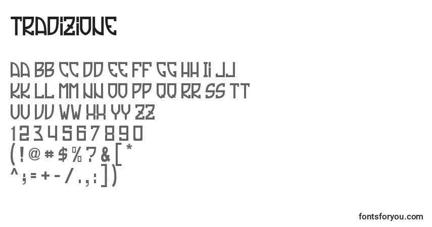 Czcionka Tradizione – alfabet, cyfry, specjalne znaki