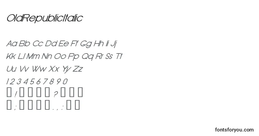Schriftart OldRepublicItalic – Alphabet, Zahlen, spezielle Symbole
