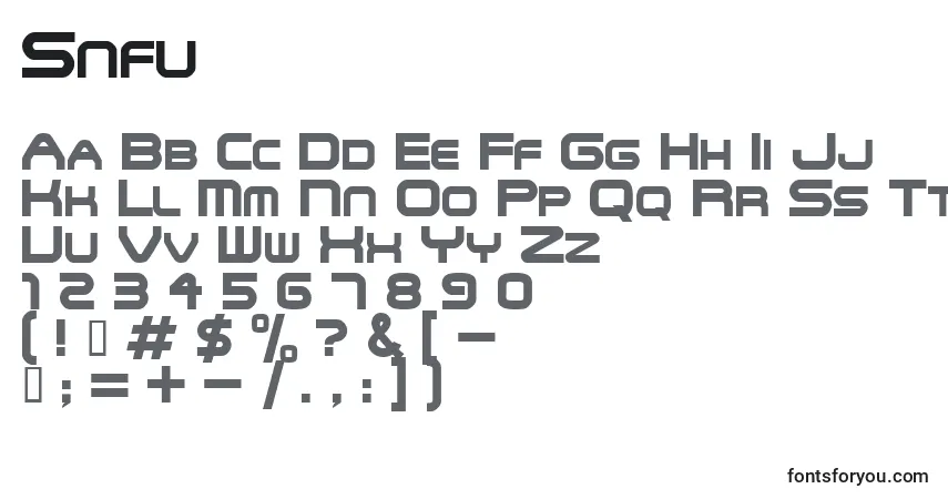 Schriftart Snfu – Alphabet, Zahlen, spezielle Symbole