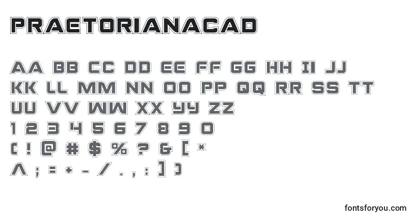 Czcionka Praetorianacad – alfabet, cyfry, specjalne znaki