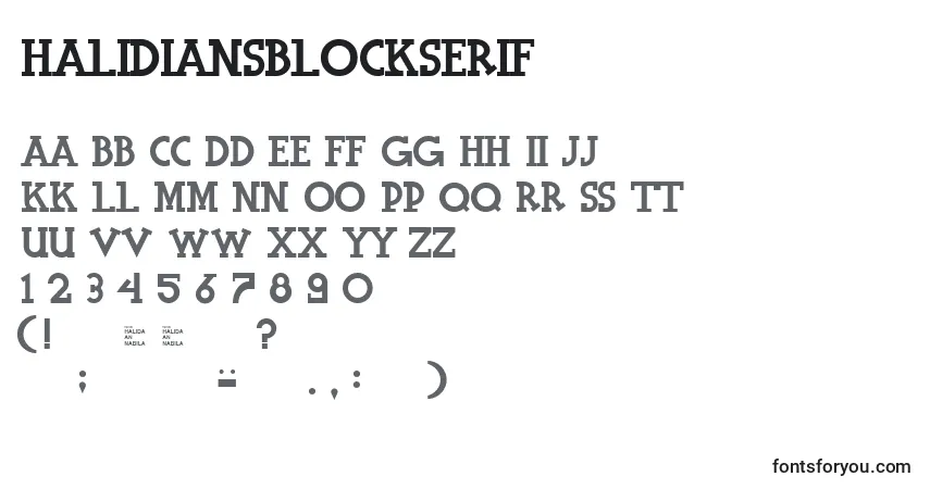 Schriftart HalidiansBlockserif – Alphabet, Zahlen, spezielle Symbole