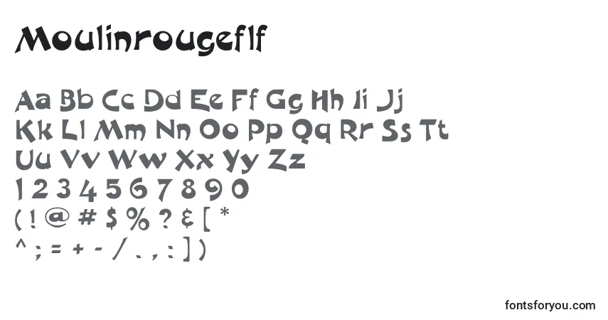 Schriftart Moulinrougeflf – Alphabet, Zahlen, spezielle Symbole