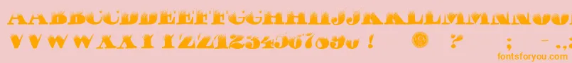 フォントPuchaDawn – オレンジの文字がピンクの背景にあります。