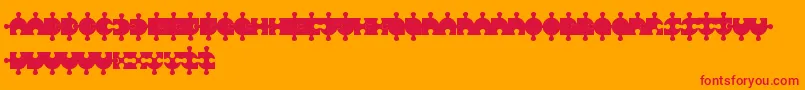 PuzzleFont-Schriftart – Rote Schriften auf orangefarbenem Hintergrund