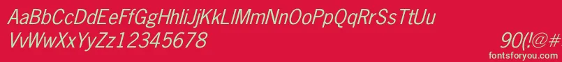 NewsGothicItalic-fontti – vihreät fontit punaisella taustalla
