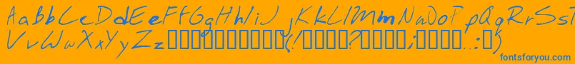 Stinkbomb-Schriftart – Blaue Schriften auf orangefarbenem Hintergrund