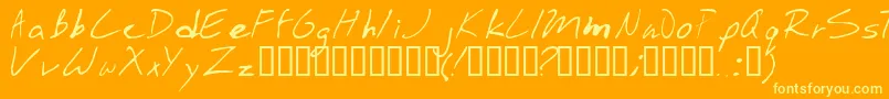 Weitere Informationen zur Stinkbomb-Schriftart Stinkbomb-Schriftart – Gelbe Schriften auf orangefarbenem Hintergrund