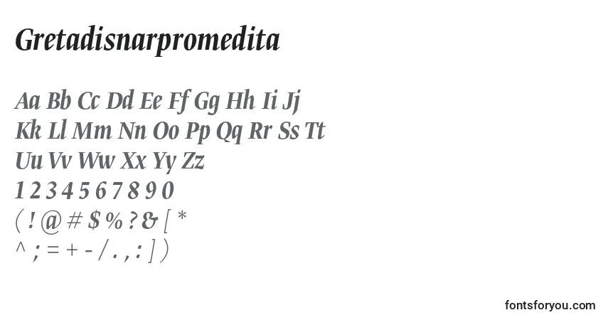 Шрифт Gretadisnarpromedita – алфавит, цифры, специальные символы
