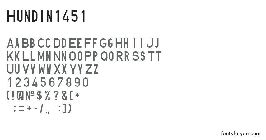 Czcionka Hundin1451 – alfabet, cyfry, specjalne znaki