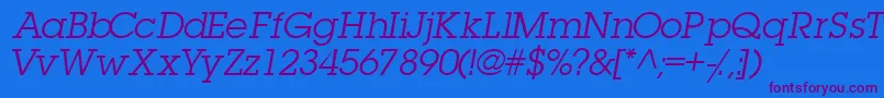 Czcionka TorrentgraphicsskItalic – fioletowe czcionki na niebieskim tle