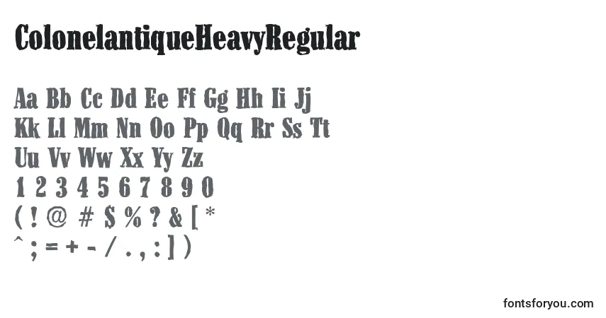 A fonte ColonelantiqueHeavyRegular – alfabeto, números, caracteres especiais