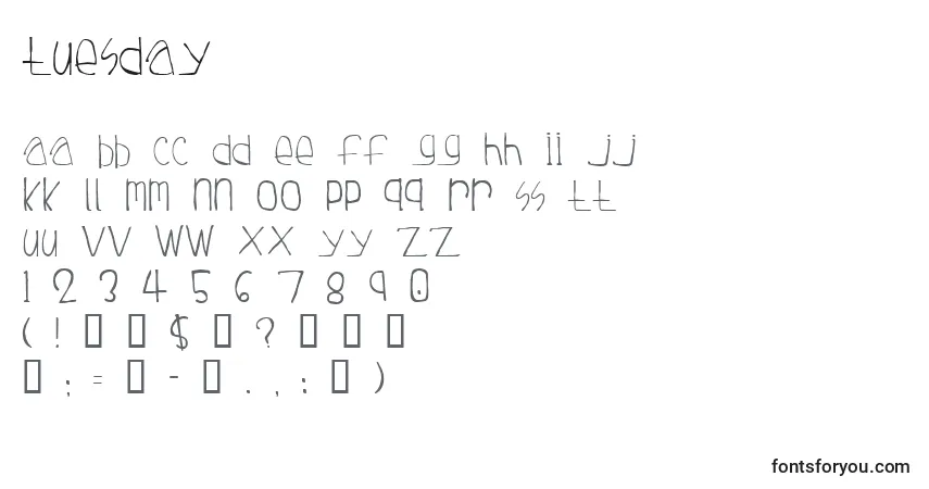 Czcionka Tuesday – alfabet, cyfry, specjalne znaki