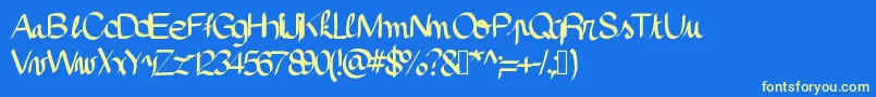 Pinceau Font – Yellow Fonts on Blue Background