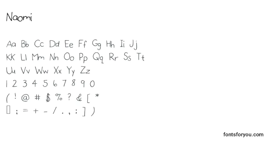Schriftart Naomi – Alphabet, Zahlen, spezielle Symbole
