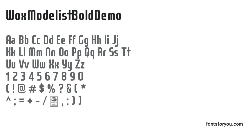 Czcionka WoxModelistBoldDemo – alfabet, cyfry, specjalne znaki