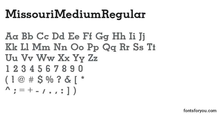 A fonte MissouriMediumRegular – alfabeto, números, caracteres especiais