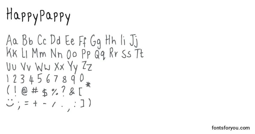 A fonte HappyPappy – alfabeto, números, caracteres especiais
