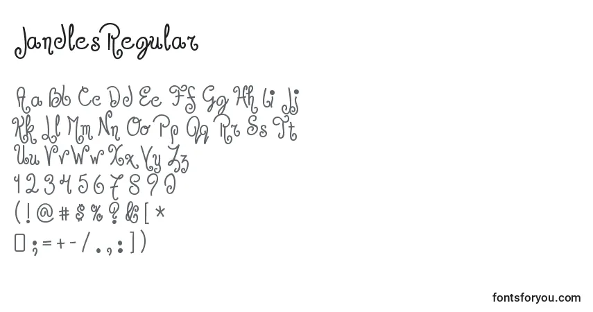 Czcionka JandlesRegular – alfabet, cyfry, specjalne znaki