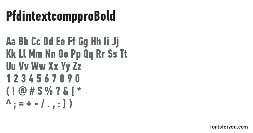 Шрифт PfdintextcompproBold – алфавит, цифры, специальные символы