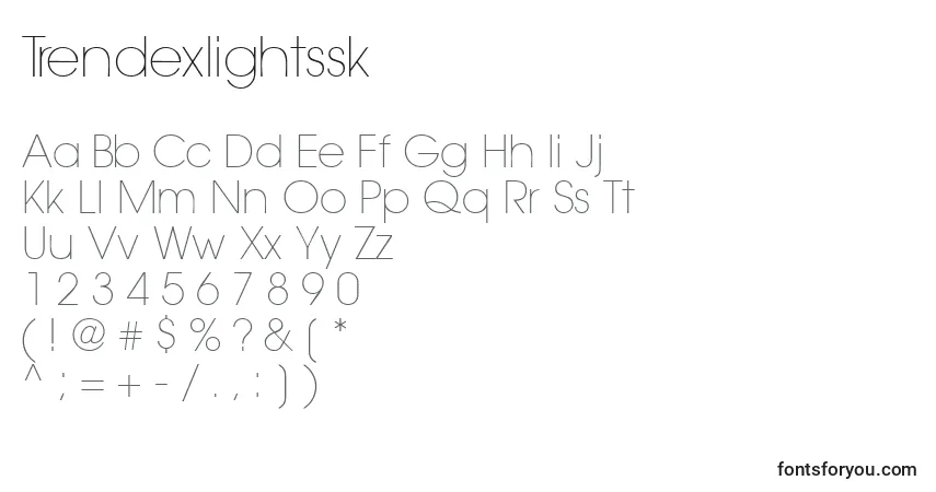 Czcionka Trendexlightssk – alfabet, cyfry, specjalne znaki