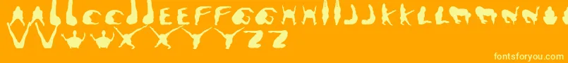 Muttopia-Schriftart – Gelbe Schriften auf orangefarbenem Hintergrund