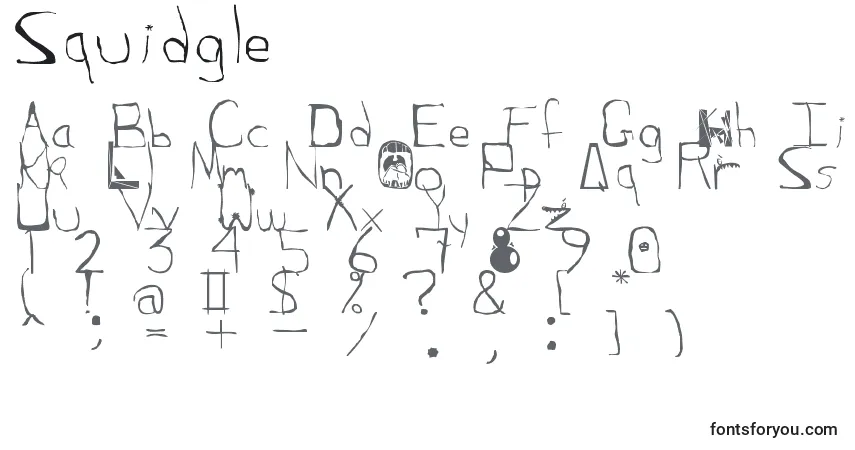 A fonte Squidgle – alfabeto, números, caracteres especiais